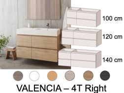 Ensemble Meuble 4 tiroirs  100 - 120 - 140 cm __plus__ vasque droite __plus__ miroir - VALENCIA 4T