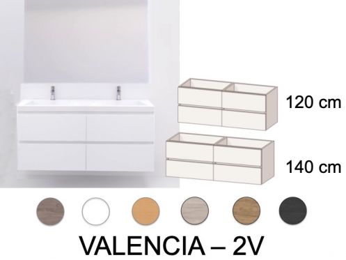 Vaskeskab med dobbeltvaske 120 - 140 cm __plus__ 4 skuffer __plus__ spejl - VALENCIA 2V