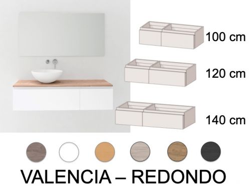 Vaskeskab med 2 skuffer 100 - 120 - 140 cm __plus__ bordplade håndvask __plus__ spejl - VALENCIA REDONDO