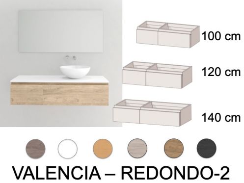Ensemble Meuble 2 tiroirs  100 - 120 - 140 cm __plus__ vasque  poser __plus__ miroir - VALENCIA REDONDO-2