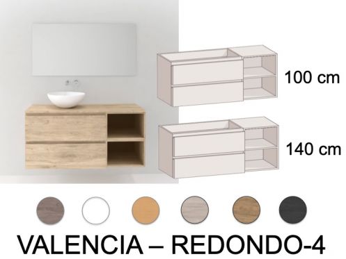 Ensemble Meuble 120 - 140 cm - 2 tiroirs __plus__ 2 niches __plus__ vasque  poser __plus__ miroir - VALENCIA REDONDO 4