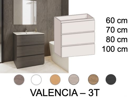 Ensemble Meuble 3 tiroirs __plus__ vasque __plus__ miroir - VALENCIA 3T