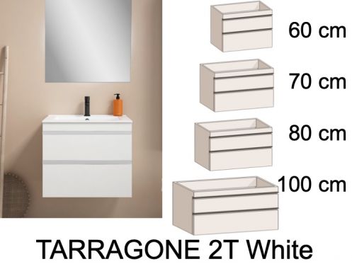 Vaskesæt med 2 skuffer __plus__ håndvask __plus__ spejl - TARRAGONE 2T White