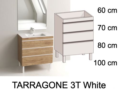 Komplet pod umywalkę z 3 szufladami __plus__ umywalka __plus__ lustro - TARRAGONE 3T White