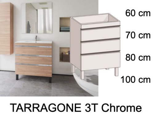 Ensemble Meuble 3 tiroirs __plus__ vasque __plus__ miroir - TARRAGONE 3T Chrome