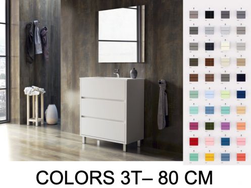 Komplet pod umywalkę z  80 cm - 3 szufladami __plus__ umywalka __plus__ lustro - COLORS FORTY 3T