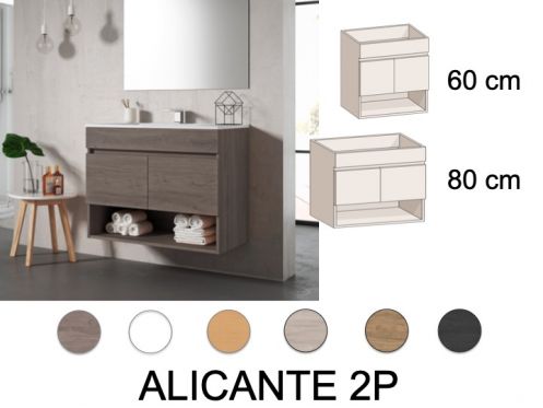 Ensemble Meuble 2 portes avec niche __plus__ vasque __plus__ miroir - ALICANTE 2P