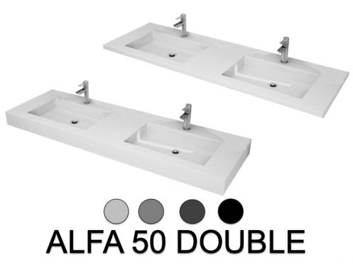 Håndvaskeplade, ophængt eller bordplade, i mineralharpiks - ALFA 50 DOUBLE