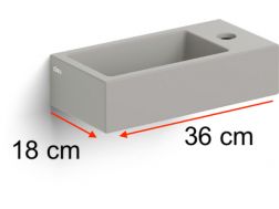 Lave mains, 18 x 36 cm, gris mate, robinetterie à droite - FLUSH 3 RIGHT