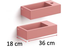 Lave mains, 18 x 36 cm, céramique mate, robinetterie à droite - FLUSH 3 RIGHT COLOR ROSE 