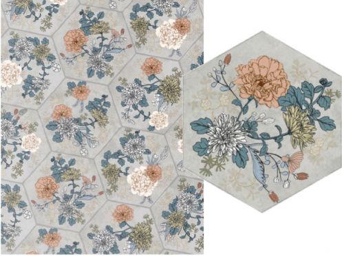 Juliet Sela - 21 x 25 cm - Carrelage sol et mur, finition vieilli mate hexagonal