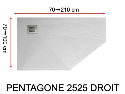 Receveur de douche, bonde en angle - PENTAGONE 2525 DROIT