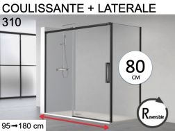 Porte de douche coulissante, avec retour fixe 80 cm - HIT 310 BLACK