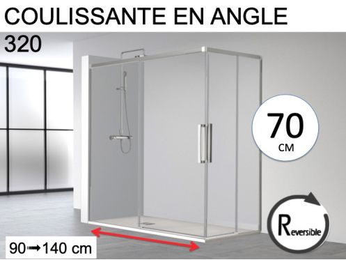 Portes de douche coulissantes, en angle 70 cm - HIT 320