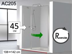 Porte de douche battante, avec verre fixe en façade, 45 cm - AC 205