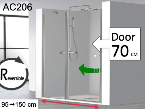 Scharnierende douchedeur, met vast glas aan de voorzijde - AC206