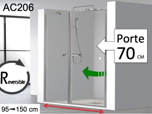 Porte de douche battante, avec verre fixe en faade - AC206