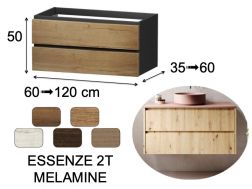 Meuble salle de bains, sous vasque, suspendu, deux tiroirs, hauteur 50 cm - ESSENZE 2T MELAMINE