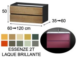 Meuble salle de bains, sous vasque, suspendu, deux tiroirs, hauteur 50 cm - ESSENZE 2T LAQUE BRILLANTE
