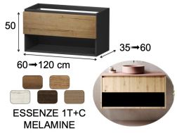 Wastafelonderkast, onder wastafel, wandhangend, Ã©Ã©n lade en Ã©Ã©n opbergvak - ESSENZE 1T/C MELAMINE