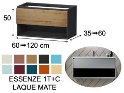 Meuble, sous vasque, suspendu, un tiroir et un compartiment de rangement - ESSENZE 1T/C LAQUE MATE