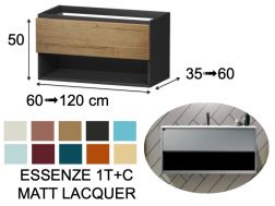 Wastafelonderkast, onder wastafel, wandhangend, Ã©Ã©n lade en Ã©Ã©n opbergvak - ESSENZE 1T/C MATTE LAK