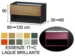 Meuble, sous vasque, suspendu, un tiroir et un compartiment de rangement - ESSENZE 1T/C LAQUE BRILLANTE