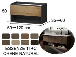 Meuble, sous vasque, suspendu, un tiroir et un compartiment de rangement - ESSENZE 1T/C BOIS