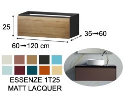 Wastafelonderkast, onder wastafel, wandhangend, 1 lade, hoogte 25 cm - ESSENZE 1T25 MATTE LAK