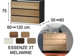 Wastafelonderkast, onder wastafel, hangend, drie lades - ESSENZE 3T MELAMINE