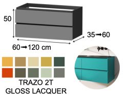 Vaskeskab, under hÃ¥ndvask, vÃ¦ghÃ¦ngt, to skuffer, hÃ¸jde 54 cm - TRAZO BASIC 2T GLOSS LAK