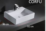 Lave mains carré, 51x36 cm, céramique blanche - CORFU