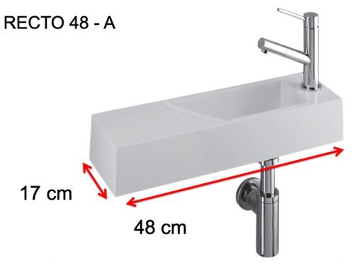 Lave-mains, 17 x 48 cm, robinetterie  droite - RECTO 48 A