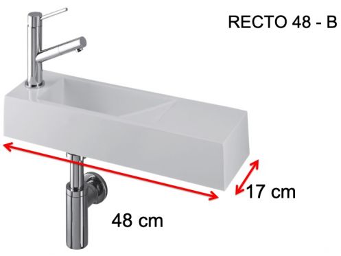 Lave-mains, 17 x 48 cm, robinetterie  gauche - RECTO 48 B