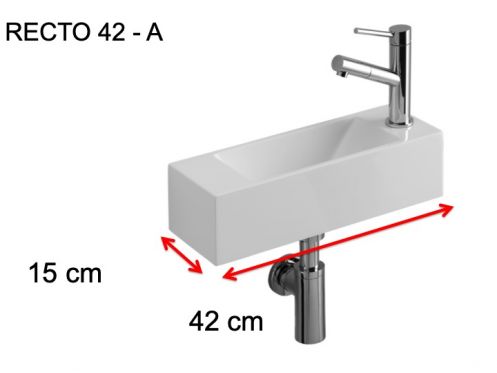 Lave-mains suspendu 42x14,5 cm en rsine blanche, Ultra-compact | MUNICH 42 DROIT