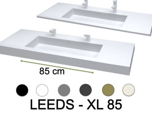 Plan vasque, bassin 85 cm, 140 x 46 cm, suspendu ou  poser - LEEDS XL 85