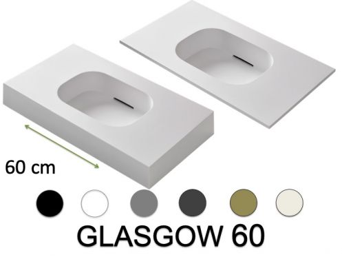 Plan vasque Design 60, 100 x 50 cm, suspendu ou  poser - GLASGOW 60