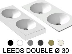 Plan vasque, double bassin rond, 100 x 40 cm, suspendu ou à poser - LEEDS DOUBLE Ø 30