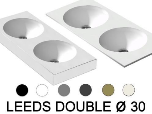 Plan vasque, double bassin rond, 100 x 40 cm, suspendu ou  poser - LEEDS DOUBLE  30