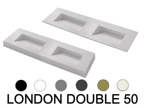 Plan double vasque caniveau, 120 x 46 cm, suspendu ou  poser - LONDON DOUBLE 50