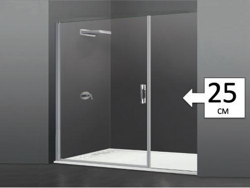 Porte de douche battante, avec un fixe de 25 cm, en alignement - LYON 205