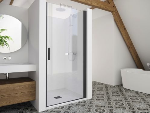 Shower door, 80 cm, hinged / pivoting - LYON BLACK