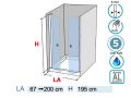 Double shower doors, 90 cm, hinged / pivoting - LILLE