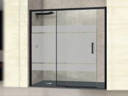 Parawan prysznicowy przesuwny czarny 140 cm, sitodruk pÃ³Å‚przeÅºroczysty - NANTES 310 BOLD PLUS BLACK