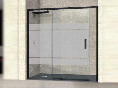 Paroi douche coulissante noir, 140 cm, srigraphie semi opaque - NANTES 310 BOLD PLUS BLACK
