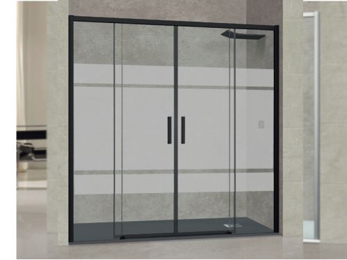 Shower screen, black, 210 cm, semi opaque double sliding - TOULOUSE NOIR BLOD PLUS