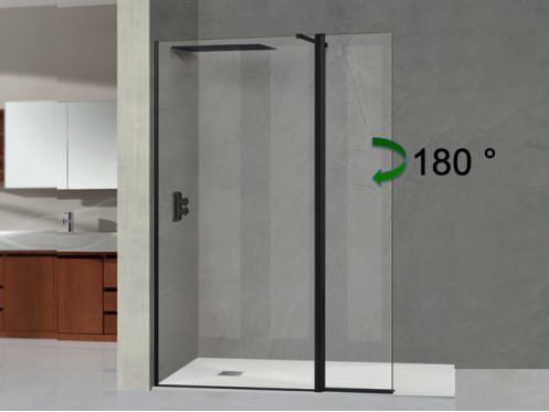 Paroi douche fixe noir, de 100 cm, avec panneau pivotant  180 - NICE noir