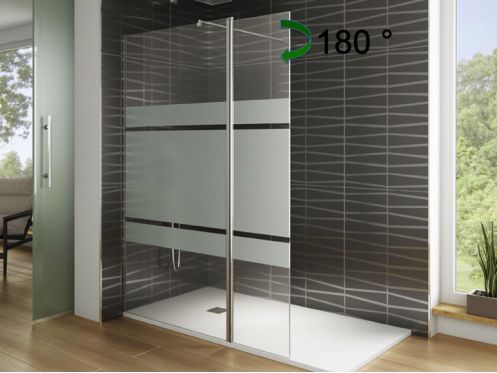 Paroi douche fixe, semi opaque, de 90 cm, avec panneau pivotant  180 - NICE BOLD