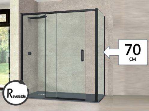 Porte de douche coulissante, avec retour fixe 70 cm - TOURS NOIR