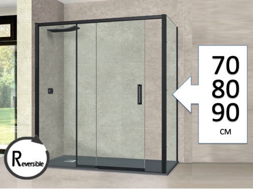 Sliding shower door, 135 cm, with fixed return - TOURS BLACK